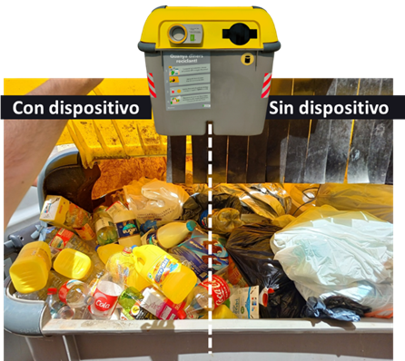 RecySmart Ring comparison between a container not using the device vs one using it